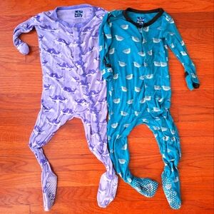 2 Pairs Kickee Pants Pajamas , Purple Seals, Blue Birds Footies 18-24m